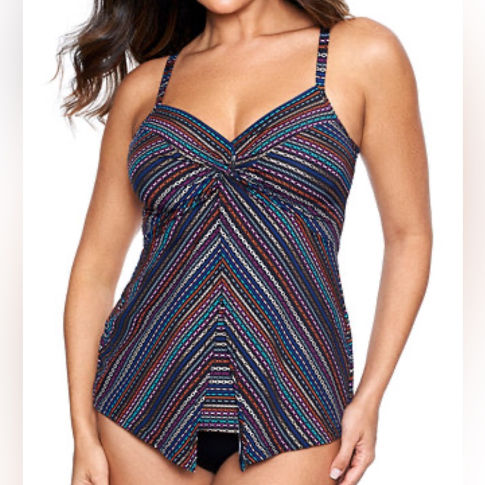 Miraclesuit Love Knot Tankini Swim Top Women Size 12 Shimmer Links Babydoll Chic